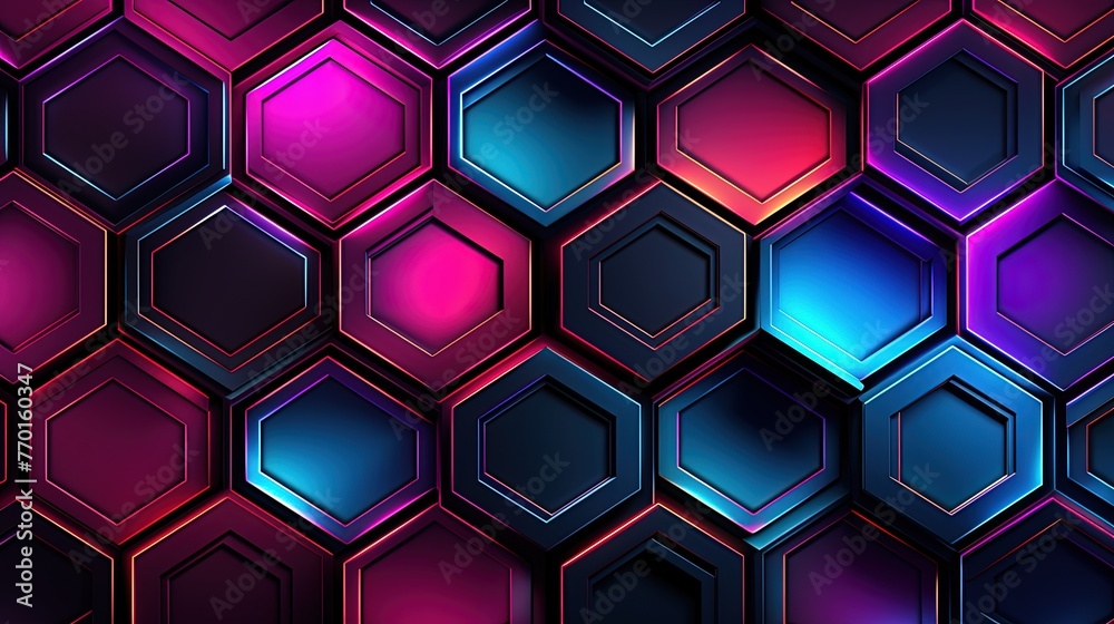 Sticker futuristic hexagonal patterns with metallic gradients and neon highlights