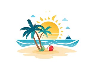 Obraz premium beach with palm trees scene isolated on white background, symbol, summer holiday concept 