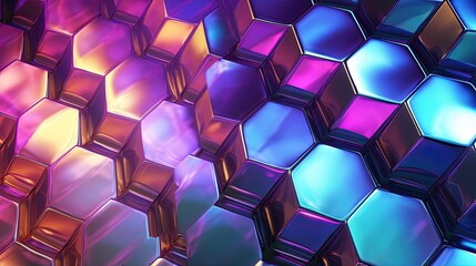 hexagonal grid with a holographic and iridescent sheen adding a futuristic touch - obrazy, fototapety, plakaty