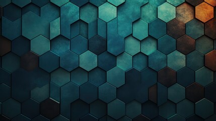 hexagonal grid with a symmetrical design and a cool toned color palette conveying balance - obrazy, fototapety, plakaty