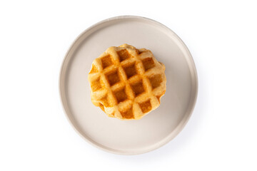 waffles on a plate on white background. Top view
