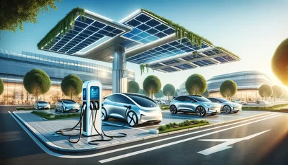 Foto op Plexiglas Eco-Friendly Future: Solar-Powered Electric Vehicle Charging Station © arinahabich