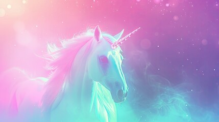 Obraz na płótnie Canvas Holographic Unicorn Gradient. Trendy neon pink purple very peri blue teal colors soft blurred background - generative ai