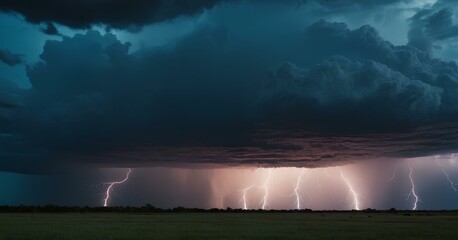 Nature's Fury Lightning Strikes Across the Open Plains
