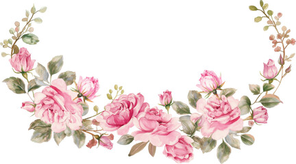 Fototapeta na wymiar Pink roses floral frames, watercolor flowers pink roses, Illustration hand painted isolated.