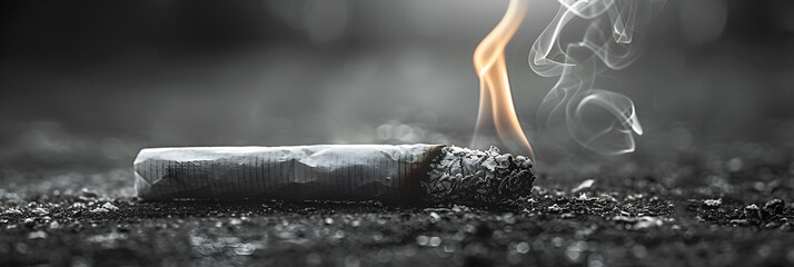  Bundle of Smokes Separated on a Plain Surface,
A solitary cigarette burning - obrazy, fototapety, plakaty