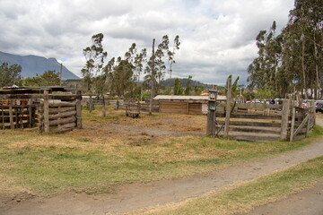 Fototapeta na wymiar Wooden fences on a farm outside of Cotacachi, Ecuador