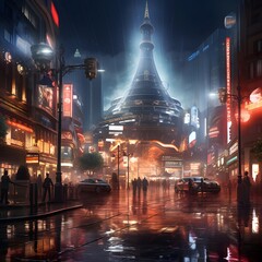Night view of Shinjuku street in Tokyo, Japan. 3D rendering