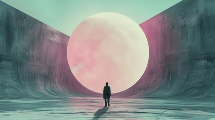 A man standing in front of a giant pink ball