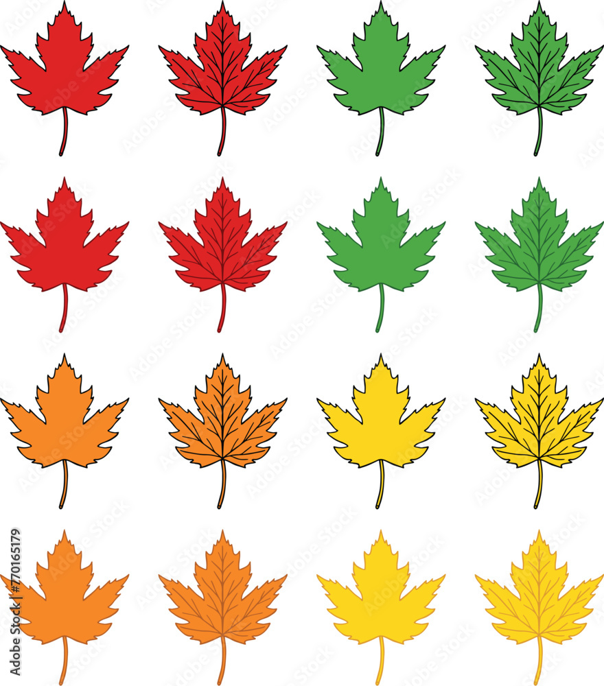 Wall mural Realistic Maple Leaf Clipart Set with Red, Orange, Yellow and Green