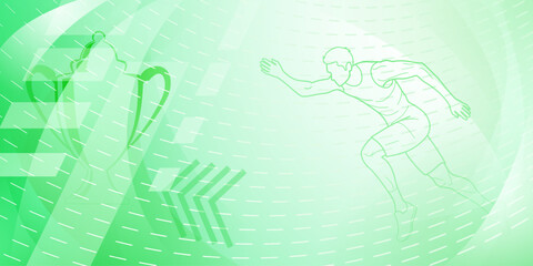 Runner themed background in green tones with abstract dotted lines, with sport symbols such as a male athlete and a cup