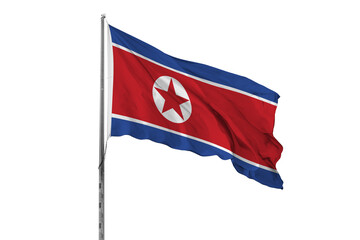 Waving Democratic People Republic of Korea country flag, isolated, white background, national, nationality, close up