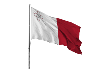 Waving Malta country flag, isolated, white background, national, nationality, close up