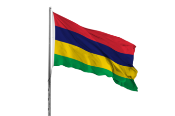 Waving Mauritius country flag, isolated, white background, national, nationality, close up