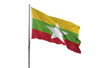 Waving Myanmar country flag, isolated, white background, national, nationality, close up