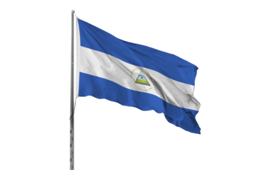Waving Nicaragua country flag, isolated, white background, national, nationality, close up