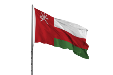 Waving Oman umman country flag, isolated, white background, national, nationality, close up