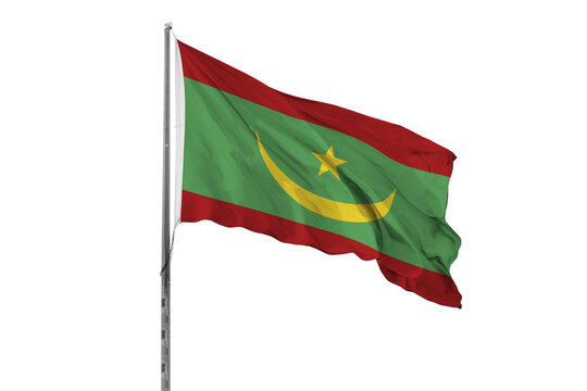 Waving Mauritania country flag, isolated, white background, national, nationality, close up
