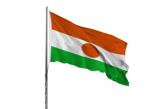 Waving Niger country flag, isolated, white background, national, nationality, close up