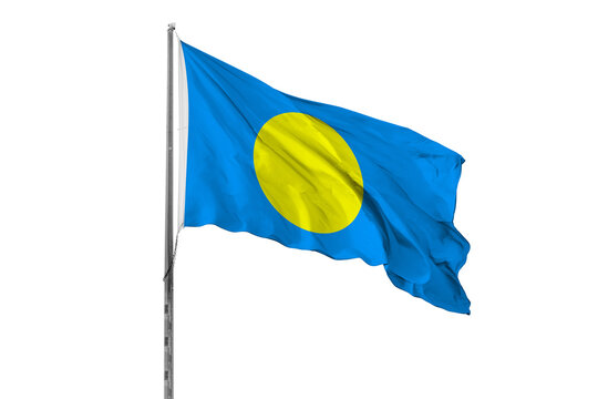 Waving Palau country flag, isolated, white background, national, nationality, close up