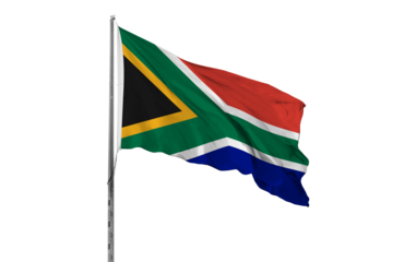 Waving South Africa country flag, isolated, white background, national, nationality, close up