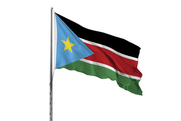 Waving South Sudan country flag, isolated, white background, national, nationality, close up