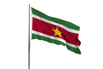 Waving Suriname country flag, isolated, white background, national, nationality, close up