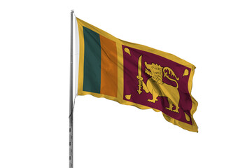 Waving Sri Lanka country flag, isolated, white background, national, nationality, close up