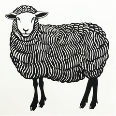 A Sheep doodle silhouette, pure line art, hand-drawn elegance, black and white