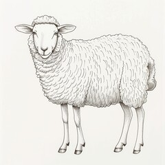 A Sheep line drawing, cute doodles, neat lines, hand-drawn, white backdrop