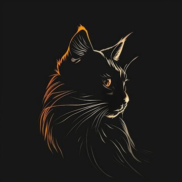 A black and white cat on a black background