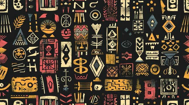 Endless tribal tapestry, ancient symbols and motifs , Seamless Pattern, Fabric Pattern, Tumbler Wrap, Mug Wrap.