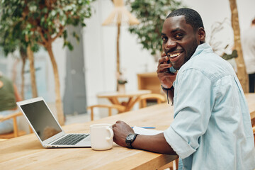 Technology man black person african computer male laptop working sitting adult businessman business