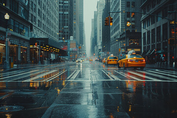 Rainy day with empty city street.