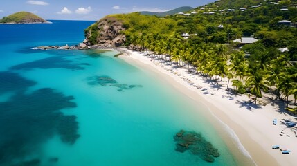 Fototapeta na wymiar Aerial panorama of a beautiful beach with turquoise water and white sand