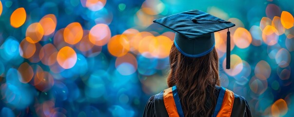 Future opportunities horizon, graduate looking forward, cap on head 