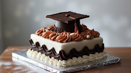 Graduation cake, detailed cap design, centerpiece of celebration table 
