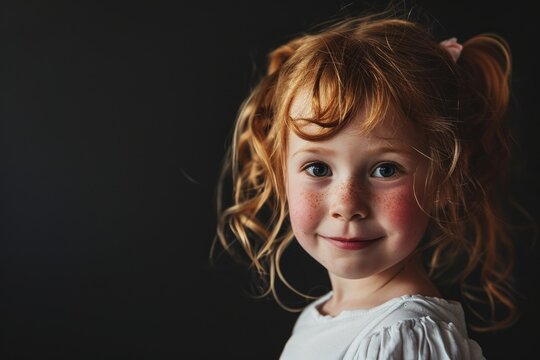 Portrait of a cute little girl with freckles on her face