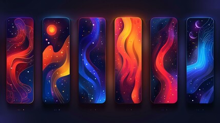 A set of bookmarks with abstract, glowing gradients that brighten the reader’s day - obrazy, fototapety, plakaty