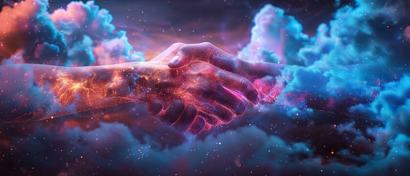 A promotional image for a cloud computing service that shakes hands with your business