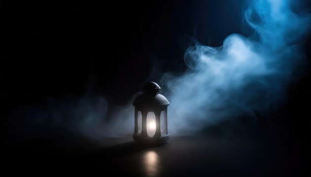 Mystical Lantern in Foggy Darkness