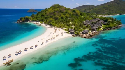 Fototapeten Aerial view of beautiful tropical island with white sand, turquoise water and blue sky. © Iman