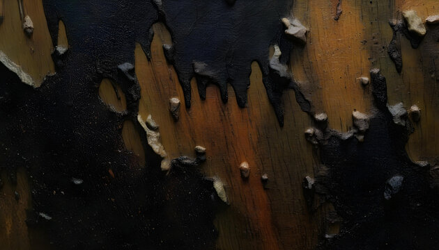 An abstract painting with various shades of black and gray, with hints of dark colors 