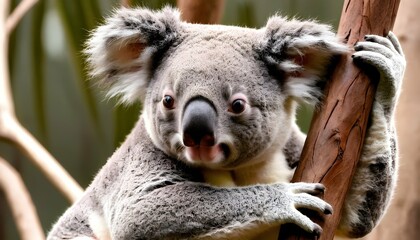 A Koala With Its Arms Wrapped Around A Tree Branch