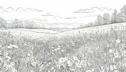 A Line Art Illustration Of A Field Of Wildflowers  2