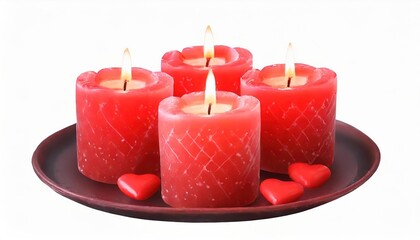 Red Scented Candles on Tray with Heart Decorations
