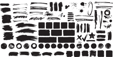 Set of grunge jagged rectangle shape. Black torn paper sheet for sticker, collage, banner. Vector illustration isolated on white background