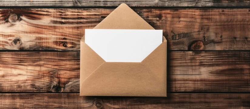 Template mockup of a white card with a kraft brown paper envelope.