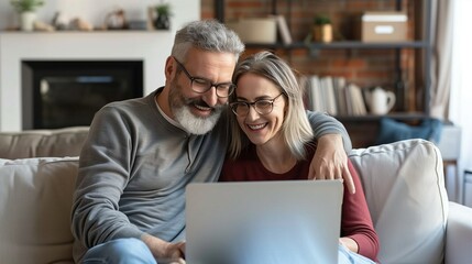 Middle-Aged Couple Smiling and Cuddling Outdoors
