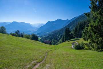 View toward the Walgau Valley and the way to the Gurtis Spitze, State of Vorarlberg, Austria